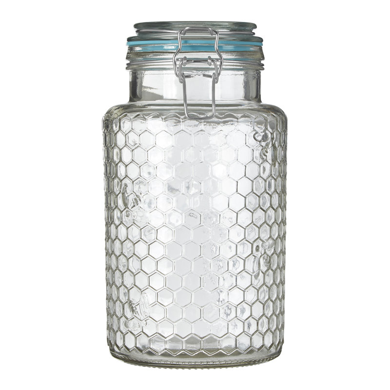 Glass Jar, 18cm H x 13cm W x 13cm D, Blue Seal/Silver Wire
