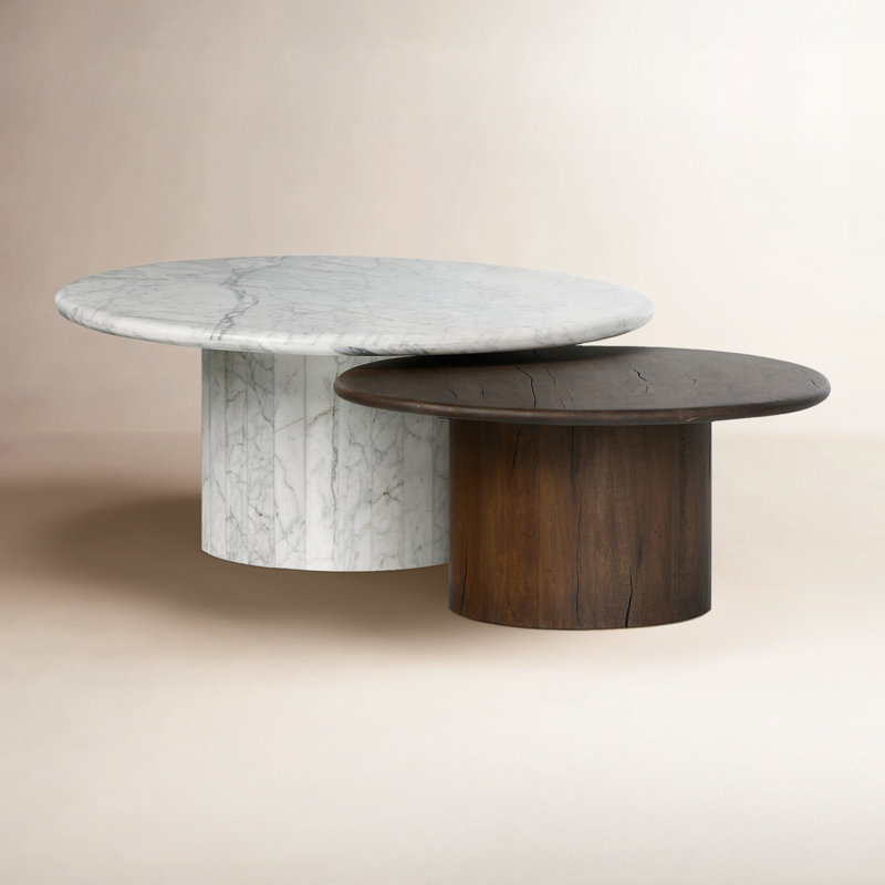 Stuart Marble Coffee Tables-White Calacatta Marble, Aged Belgium Bleach/White Calacatta Marble