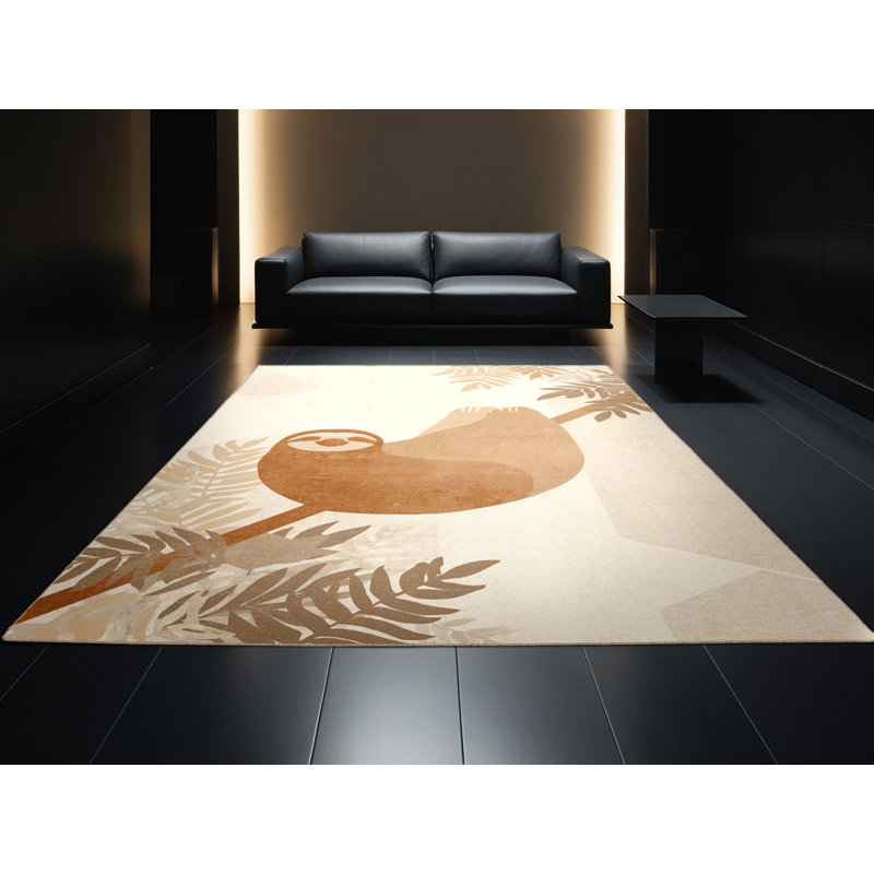Machine Washable Pantelia Sloth Minimalist Ombre Rug in Beige – Beige Binding, 8x12