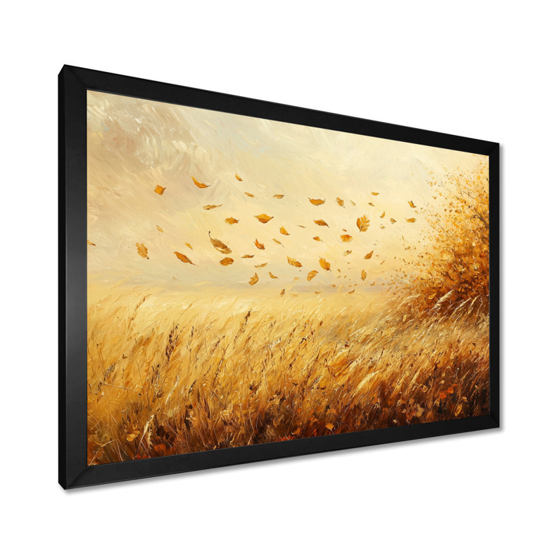 Autumn Windy Prairie Leaves II - feuilles, art mural, Reproduction encadrée d'une seule photo, Noir, H 12 po x l 20 po