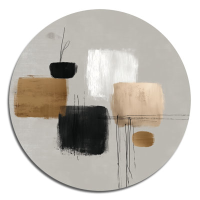 Formes noires avec mélange abstrait de minimalisme gris - art mural moderne en métal rond