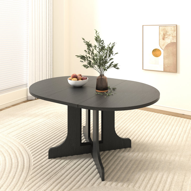 Table de salle à manger 59 x 43 pouces ovale, extensible avec rallonge amovible, base en tréteau noir, style cuisine, peut accueillir 6 convives, intérieur spacieux,