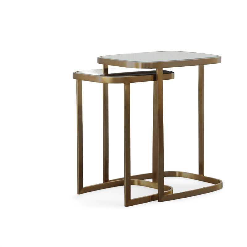 Bohdi Glass Nesting End Table, Antique Brass