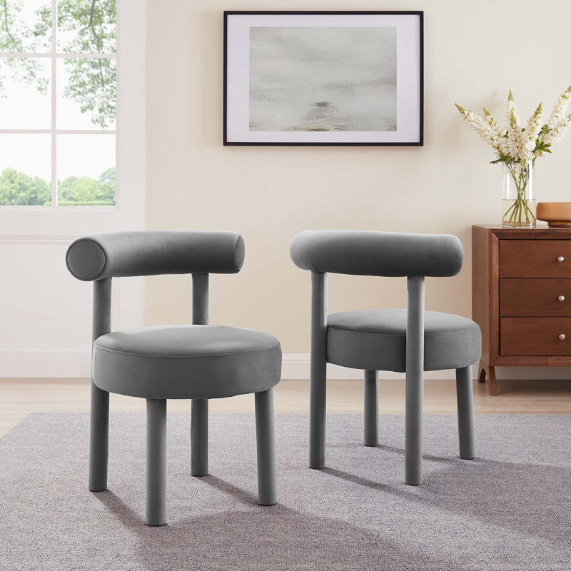 Modway Toulouse Side Fabric Upholstered Dining Chairs, Velvet Gray