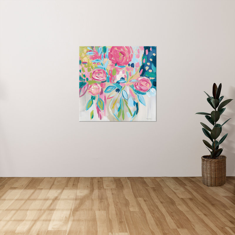 "Summer Pink Floral" par Farida Zaman, reproduction sur toile, H 36 po x l 36 po