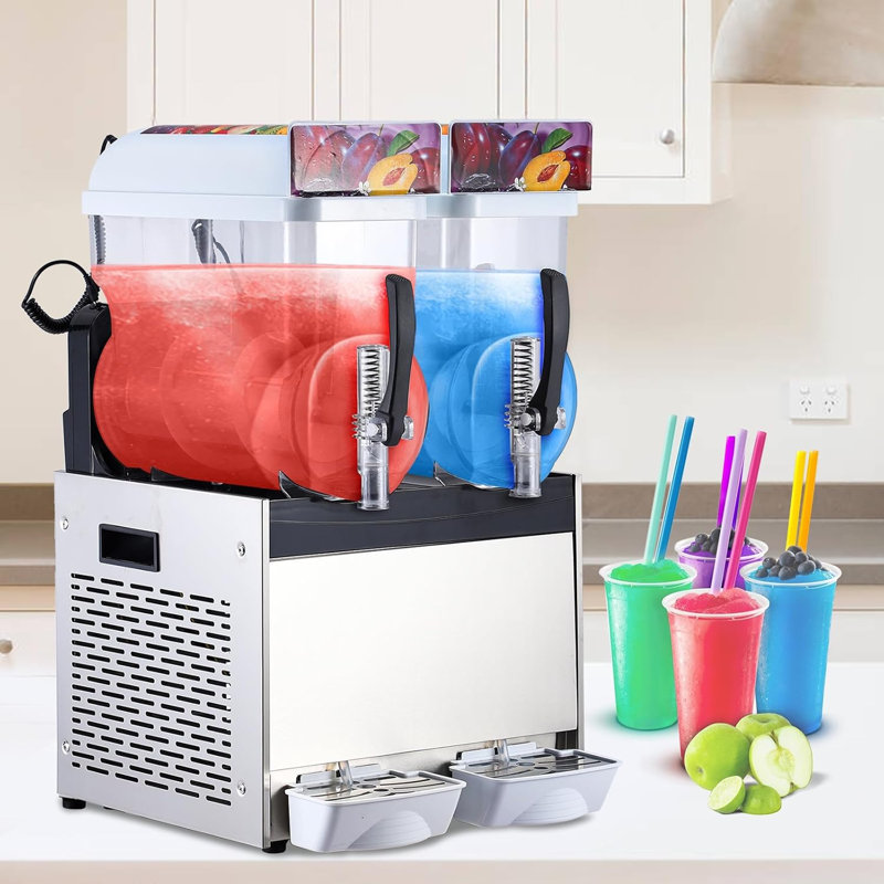 Machine à neige fondue commerciale à double réservoir 30L, machine à boissons glacées et à margarita 700W, acier inoxydable, nettoyage automatique, contrôle précis de la température, faible bruit pour le bar, le restaurant et la maison, blanc