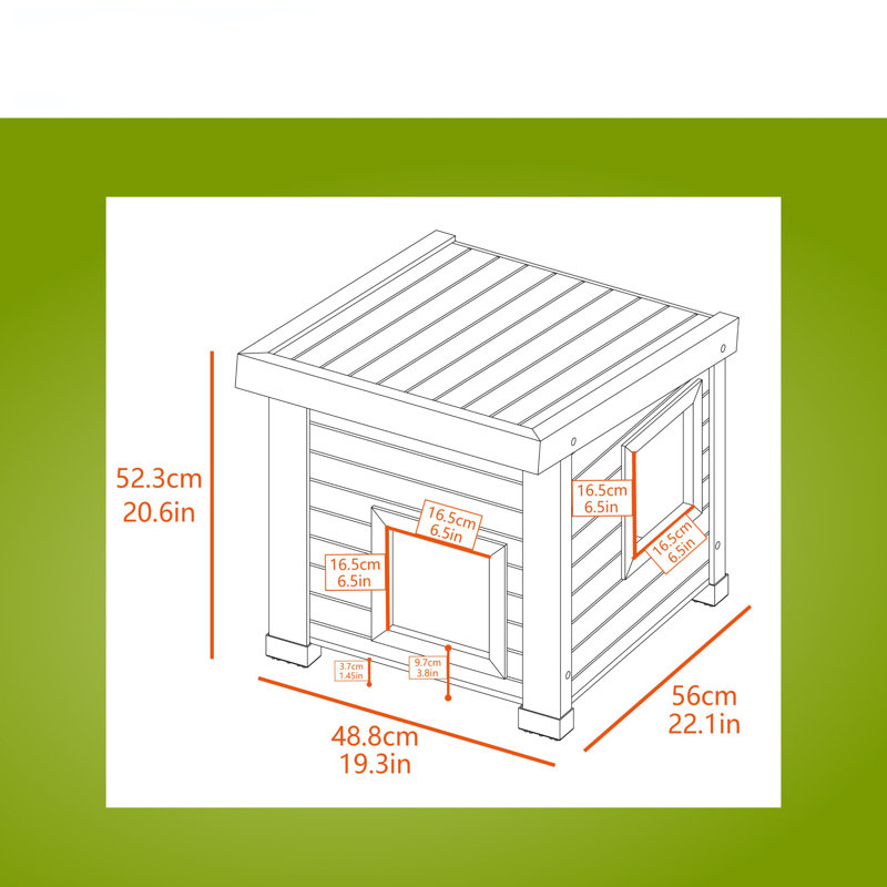 Maison d'extérieur durable pour chat avec base surélevée et ventilation ECOFLEX Achilles, Érable