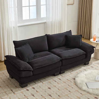 Renville 84" Upholstered Pillow-Top Arm Loveseat Sofa with 2 Throw Pillows