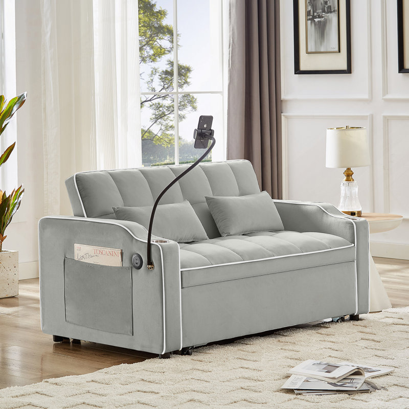 Versatile foldable sofa bed, modern sofa, pull-out bed with adjustable back and usb port, comfy couch, Gris