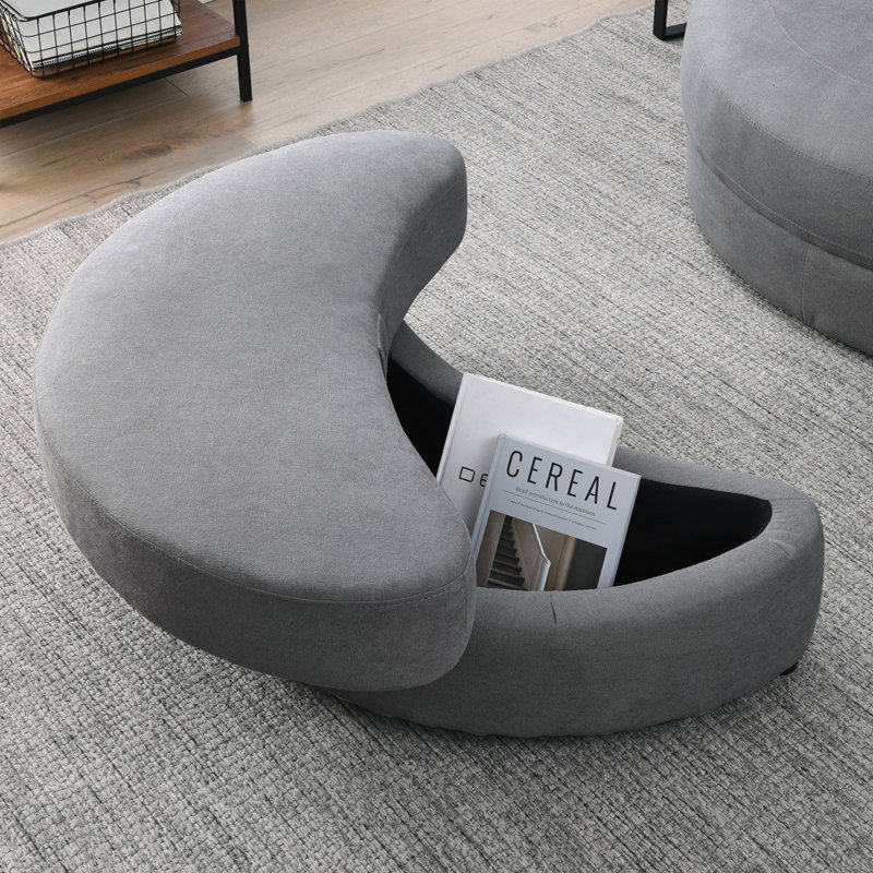 Ern Upholstered Swivel Barrel Chair with Ottoman, Dark Grey Linen