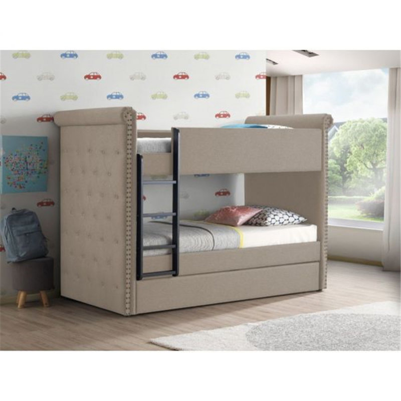 Biebel Kids Twin Bunk Bed with Trundle, Beige