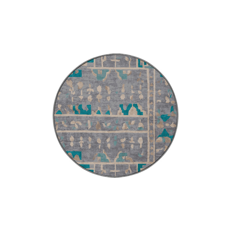 Machine Washable Gray Area Rug, Round 5'