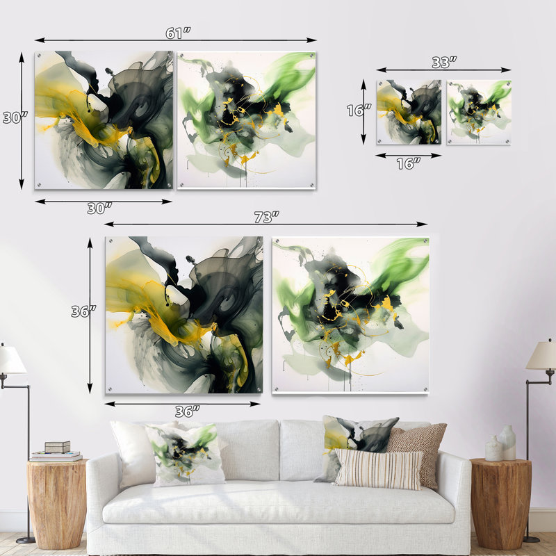 Coupes noires et rouges - Fractales, ensemble d'acryliques sur verre, ensemble de 2, H 16 po x l 33 po