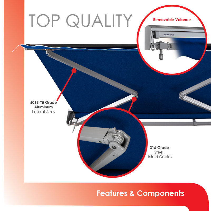 Advaning Classic Series 12'x10' Motorized Remote Controlled Retractable Awning, 9.8" H x 144" W x 120" D