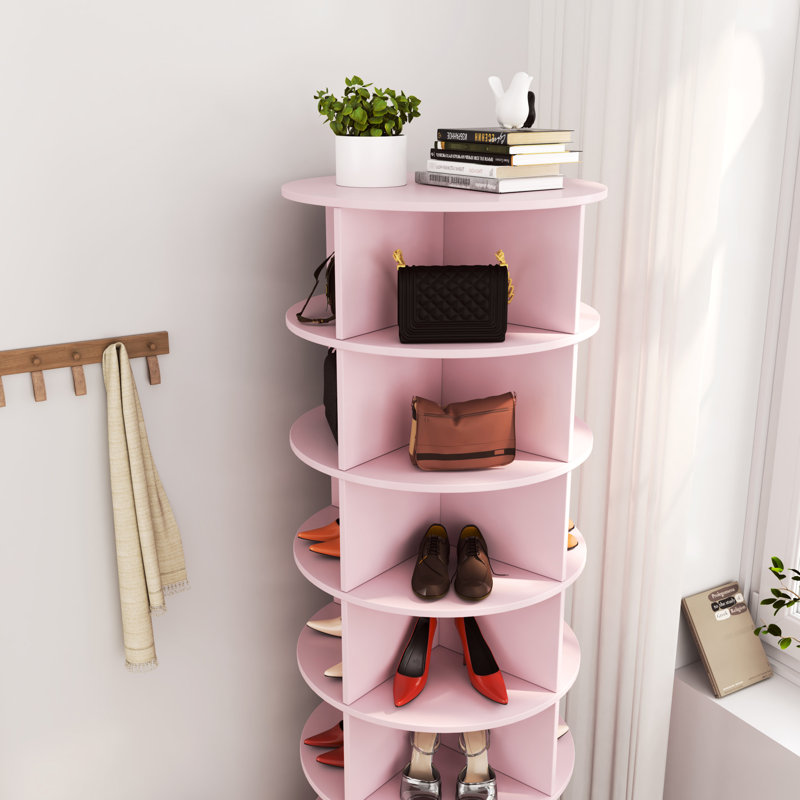 Armoire de rangement pour chaussures rotative rose, 7 couches pour 28 chaussures, conception qui économise de l'espace, 4 compartiments par plancher, facile à nettoyer, 7 couches de style antique américain 360 s'adapte à tous les coins, facilement