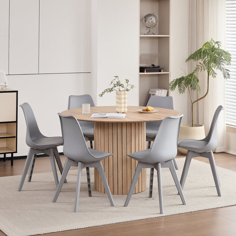 Modern Minimalist Dining Chair – Kitchen Chair with Padded Seat and Plastic Legs (Set of 4), Grey, Set of 6