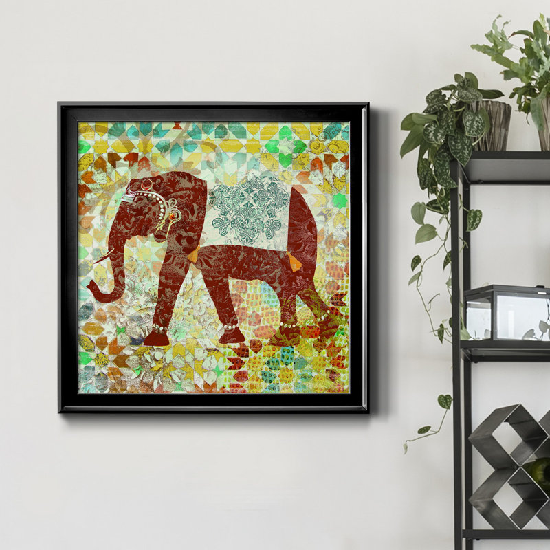 Bali Elephant - peinture sur toile encadrée, H 34,5 po x l 34,5 po x P 1,5 po, Noir