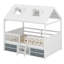 Lit en bois multi-rangements avec toit, échelle, tiroirs et tablettes-947341890