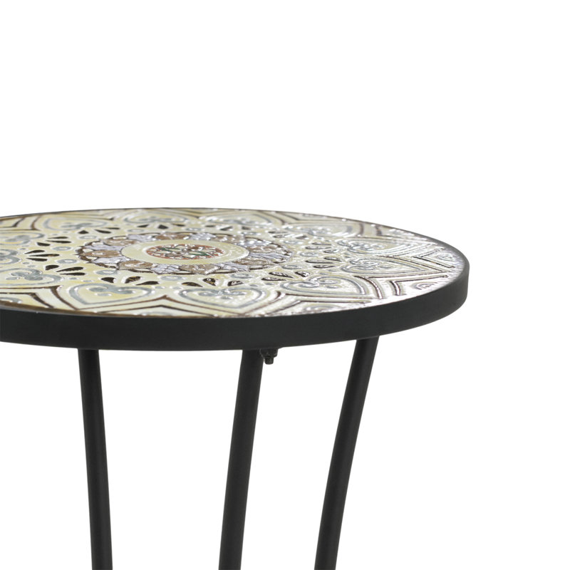 Table d'appoint de patio avec tablette, brun et noir