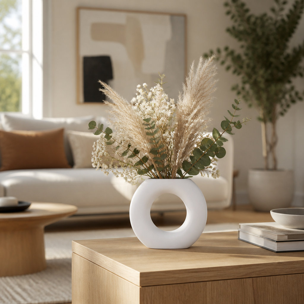 Tocara Handmade Ceramic Table Vase, White, 5" H x 6" W x 2" D
