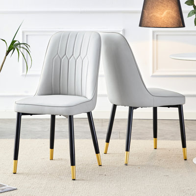 Ensemble de 2 chaises de salon grises en cuir et métal PU
