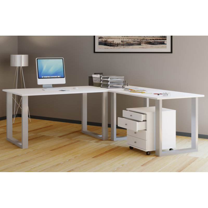 Rickesha Metal Base Writing Desk, White/Grey, 76cm H x 160cm W x 80cm D