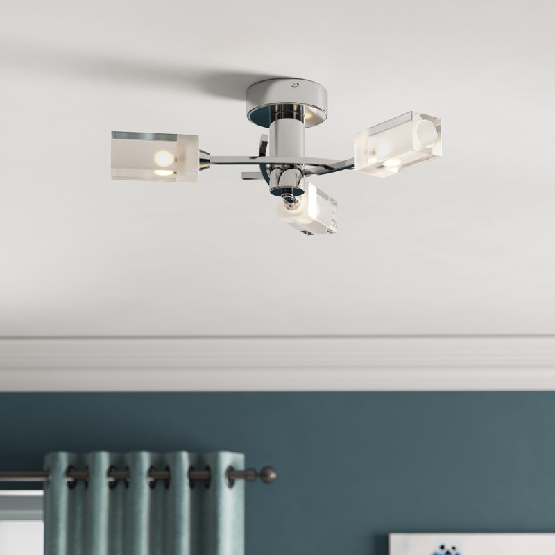 Nevaeh Glass Semi Flush Mount, Polished Chrome
