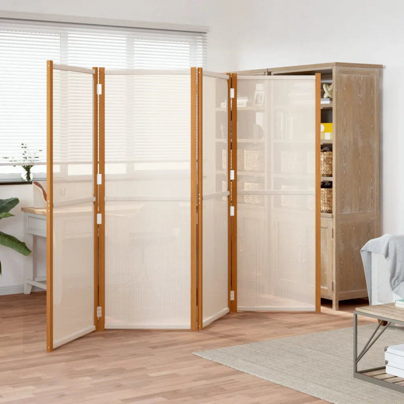 Metts 457.2cm H Solid Wood Folding Room Divider, Cream White, 4, 180cm H x 280cm W