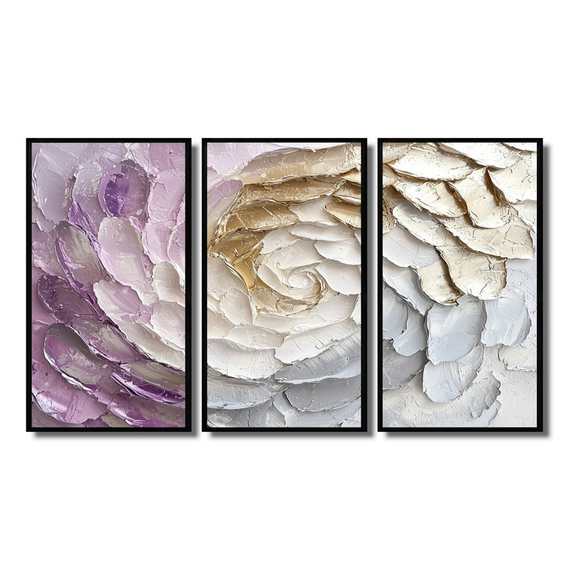 Vortex cosmique mauve et blanc II - ensemble de décorations murales spirales abstraites, Toile avec cadre flottant noir