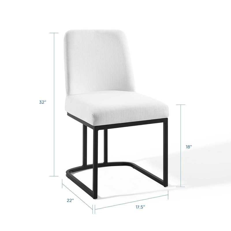 White Upholstered Sled Base Side Chairs with Black Metal Legs, Set of 2