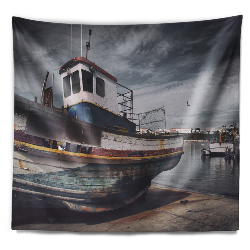 Tapisserie pour bateau de pêche old, H 78 po x l 92 po