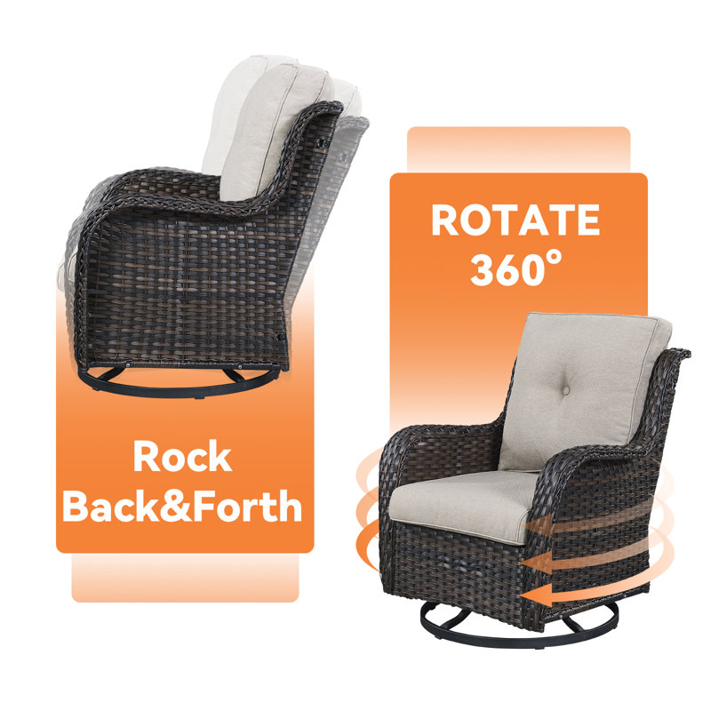 Schutt 7 - Person Outdoor Wicker/Rattan Seating Group with Fire pit and Cushions, Beige, Brown