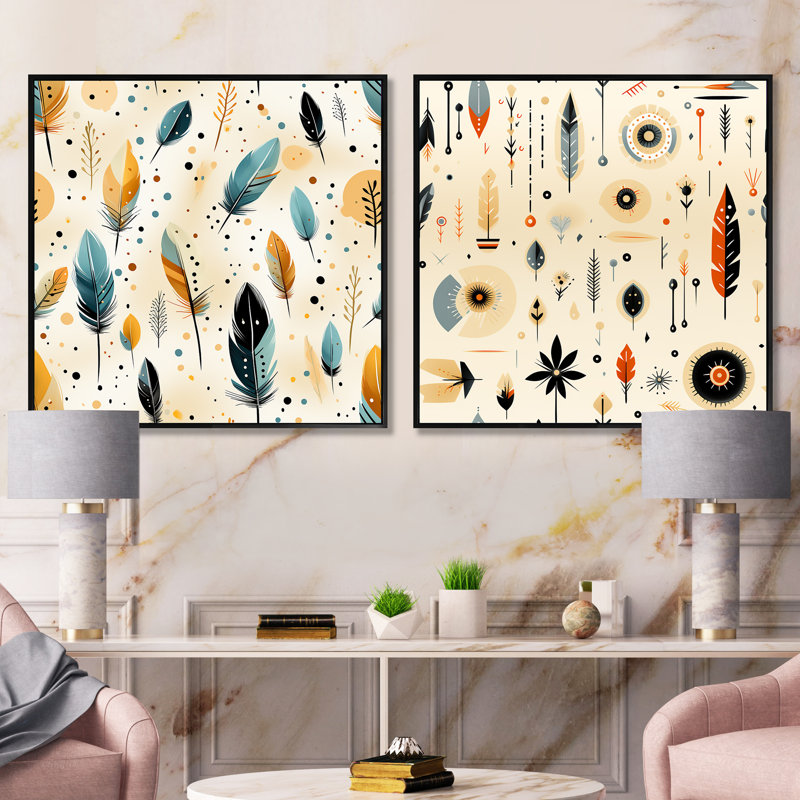 Tiffannee - Ensemble de 2 collages carrés botaniques abstraits, Cadre flottant noir, H 16 po x l 33 po