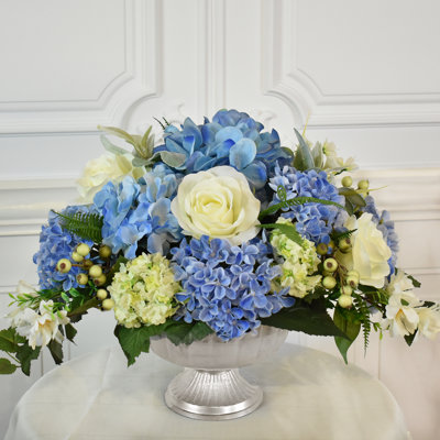 Silk Hydrangea Arrangement in Pedestal Bowl