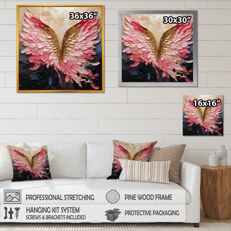 Pink And Gold Angel Wings - Abstract Spirals Framed Canvas Print Wall Art, 36" H x 36" W, No Frame, Wrapped Canvas