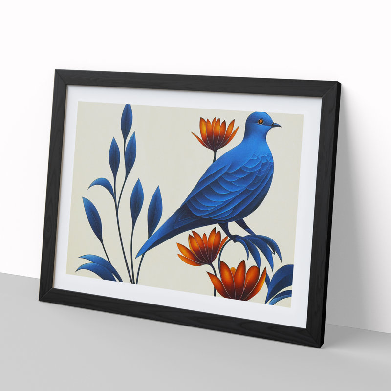 An Art Deco Dove Bird - Single Picture Frame Print, 34cm H x 46cm W x 2cm D, Black