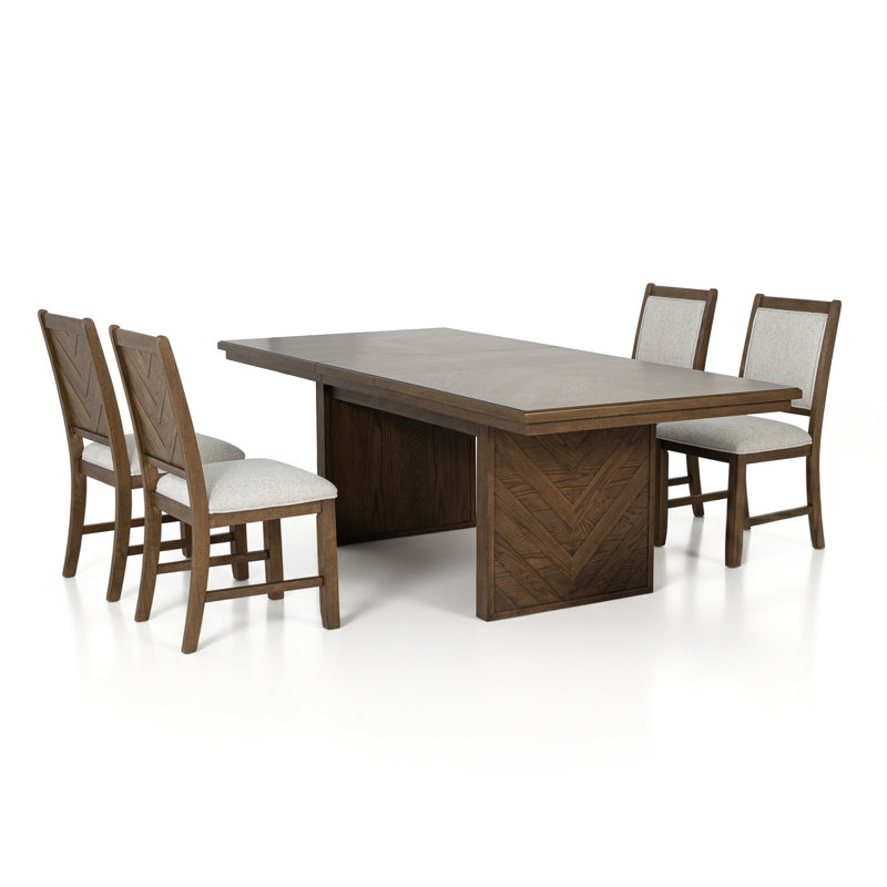 Ensemble de table de salle à manger extensible 5 pièces Gamino, Brun, 5 pièces: table, 4 chaises