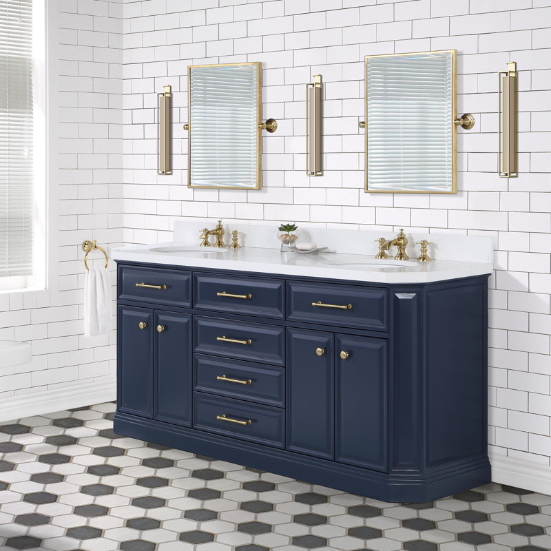 Palace 72" Carrara Quartz Countertop Bath Vanity in Monarch Blue with Faucet