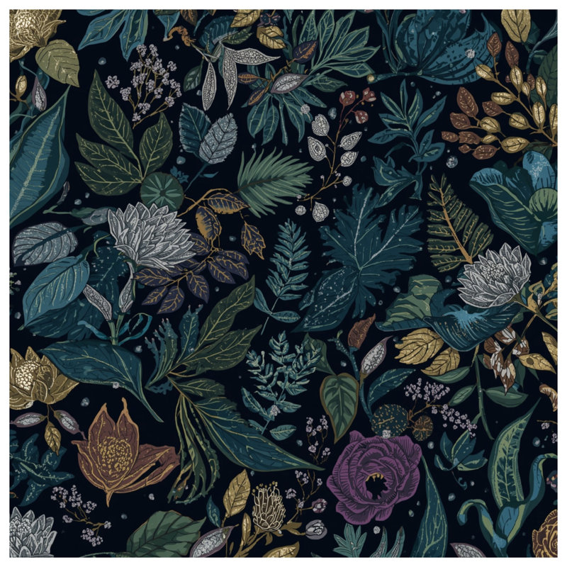 Botanical Leafy Pattern Bath Mat, 24in W x 17in L