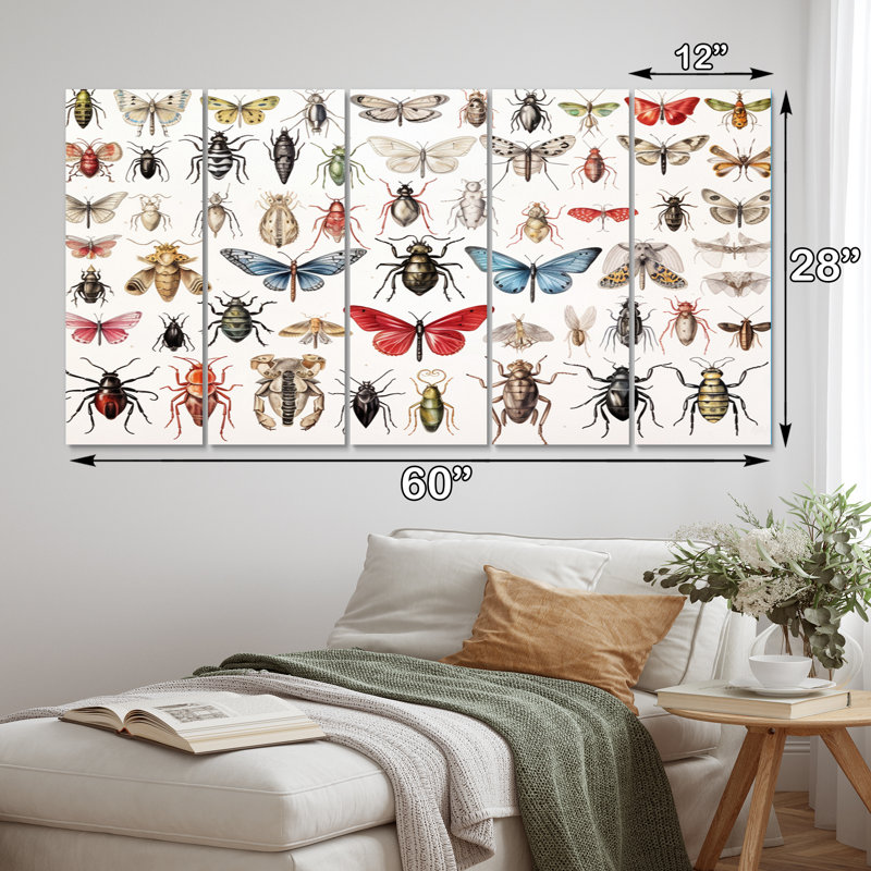 Tiny Insect Wonders II - Décoration murale animaux - 5 panneaux égaux
