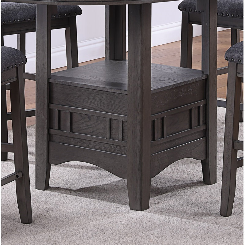 Contemporary Dining Room Counter Height 5pc Dining Set Round Table w Leaf And 4x Side Chairs Solid wood, Beige, Gray