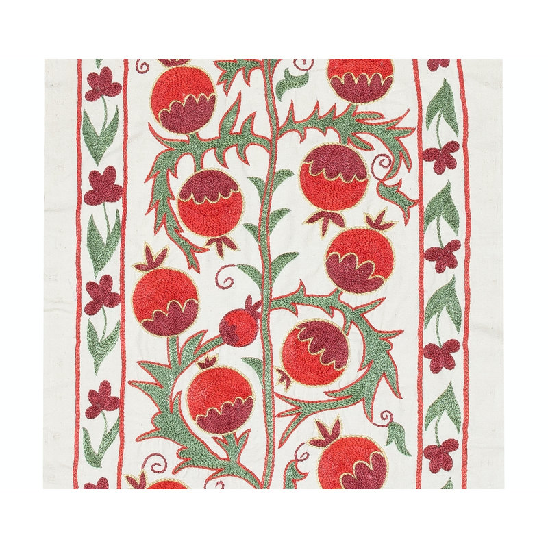 Chemin de table brodé 20 po x 72 po. Suspension murale en coton rouge et vert. Décoration murale moderne