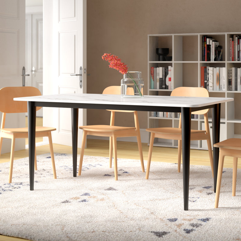 Arlynes Rectangular Stone Top with Iron Base Dining Table