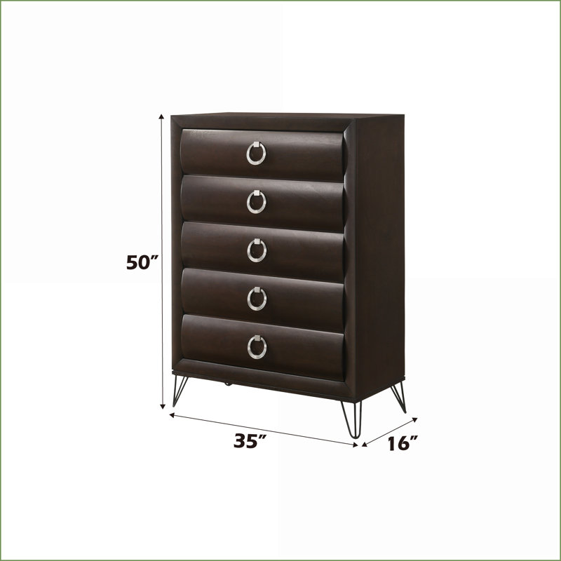Commodes et amp; Commode 5 tiroirs Merlot foncé avec pieds en V en métal | Brun foncé | Bois synthétique