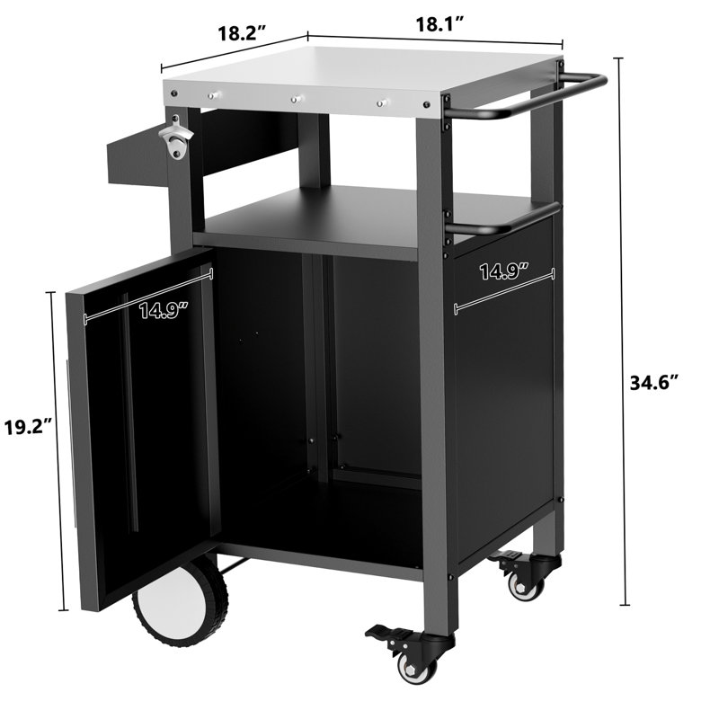 Chariot de table de bar extérieur - Profitez de boissons et de collations à l'extérieur, cuisine roulante noire polyvalente