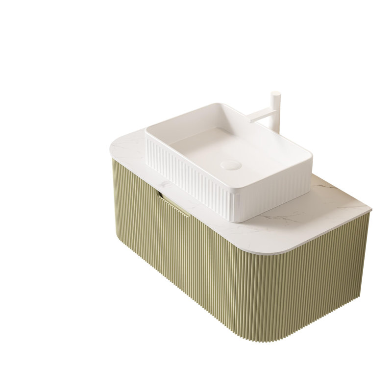 Meuble-lavabo flottant mural 36 po avec lavabo rectangulaire en céramique blanc et tiroir, 36"
