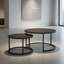 Ensemble de 2 tables d'appoint modernes modernes en similicuir avec base en métal noir, table d'appoint pour salon, brun foncé-1183117300