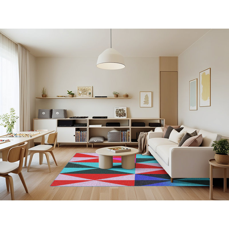 Tapis géométrique vert mer Kiger, Rectangle 7 pi x 9 pi