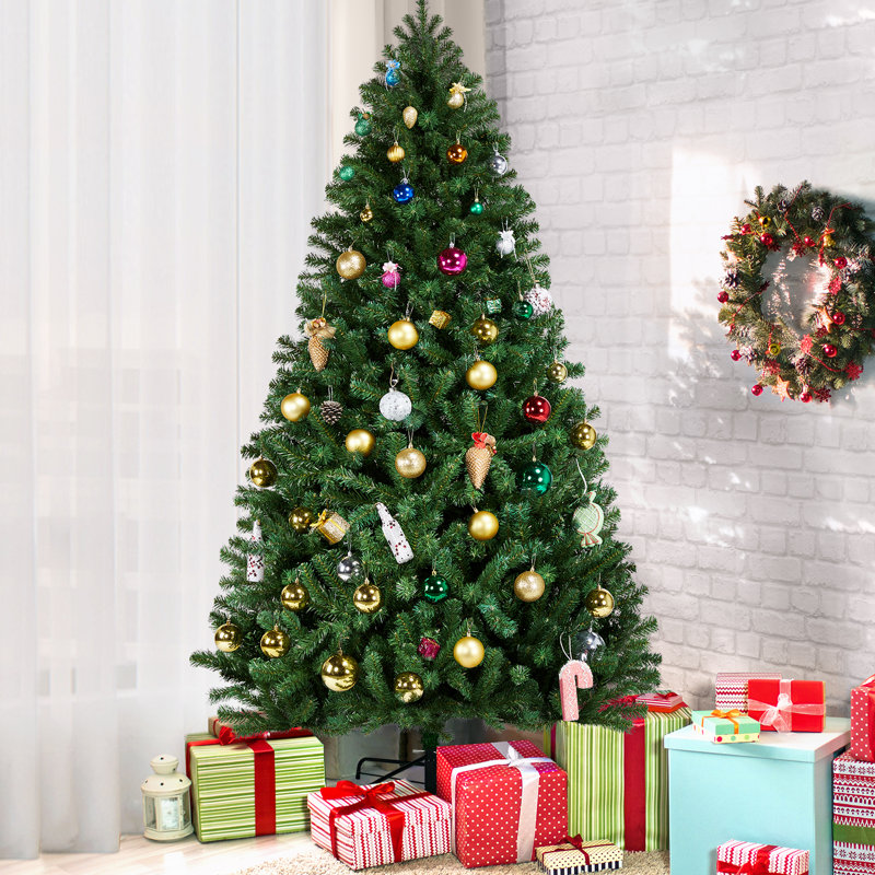 Arbre de Noël artificiel épinette vert pré-éclairé avec base pliable, H 7,5 pi