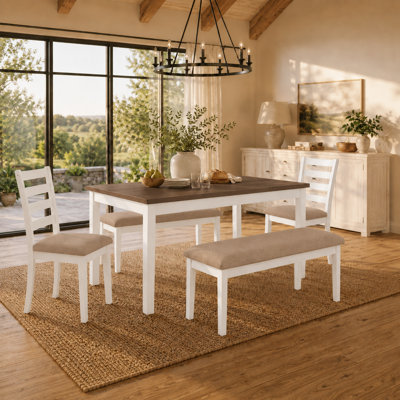 Ensemble de salle à manger en bois massif pour 6 personnes avec table de salle à manger 59 "et 2 bancs